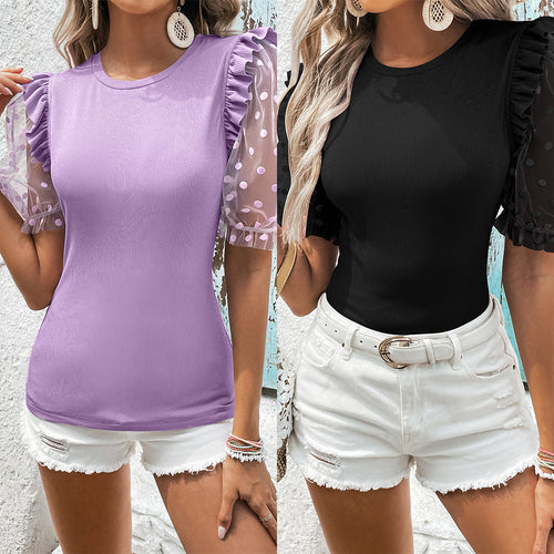 Women's trendy top with transparent puff sleeves and ruffle details Amarae