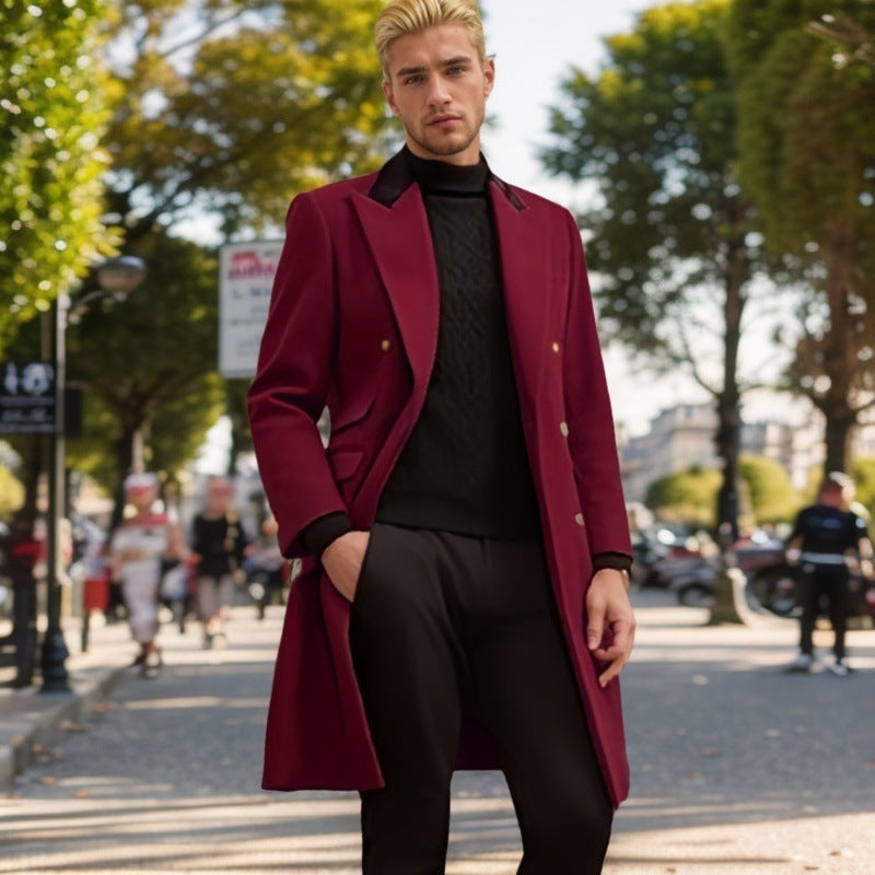 Modern urban coat for men with double-breasted buttons and velvet collar Lune London