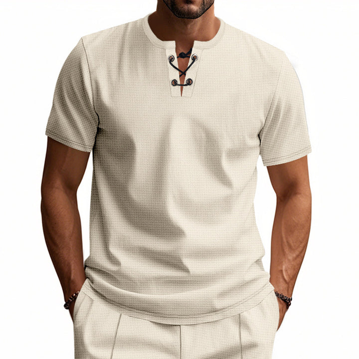 Men's short sleeve Henley shirt with decorative laces Lune London