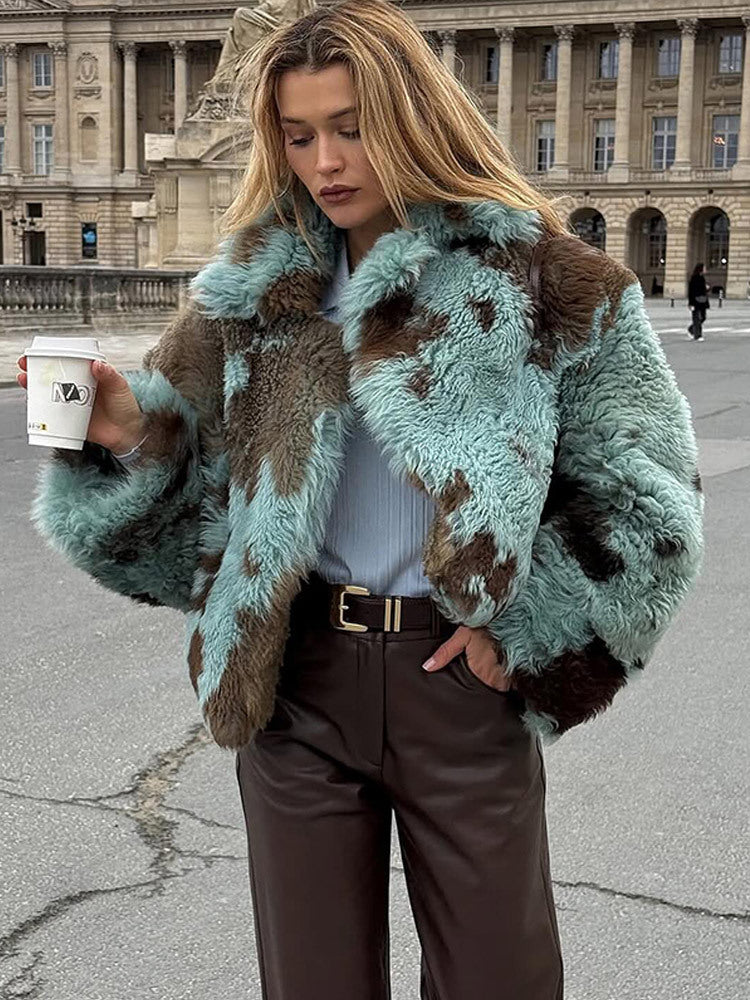 Women's Cropped Faux Fur Coat with Voluminous Shawl Collar Amarae