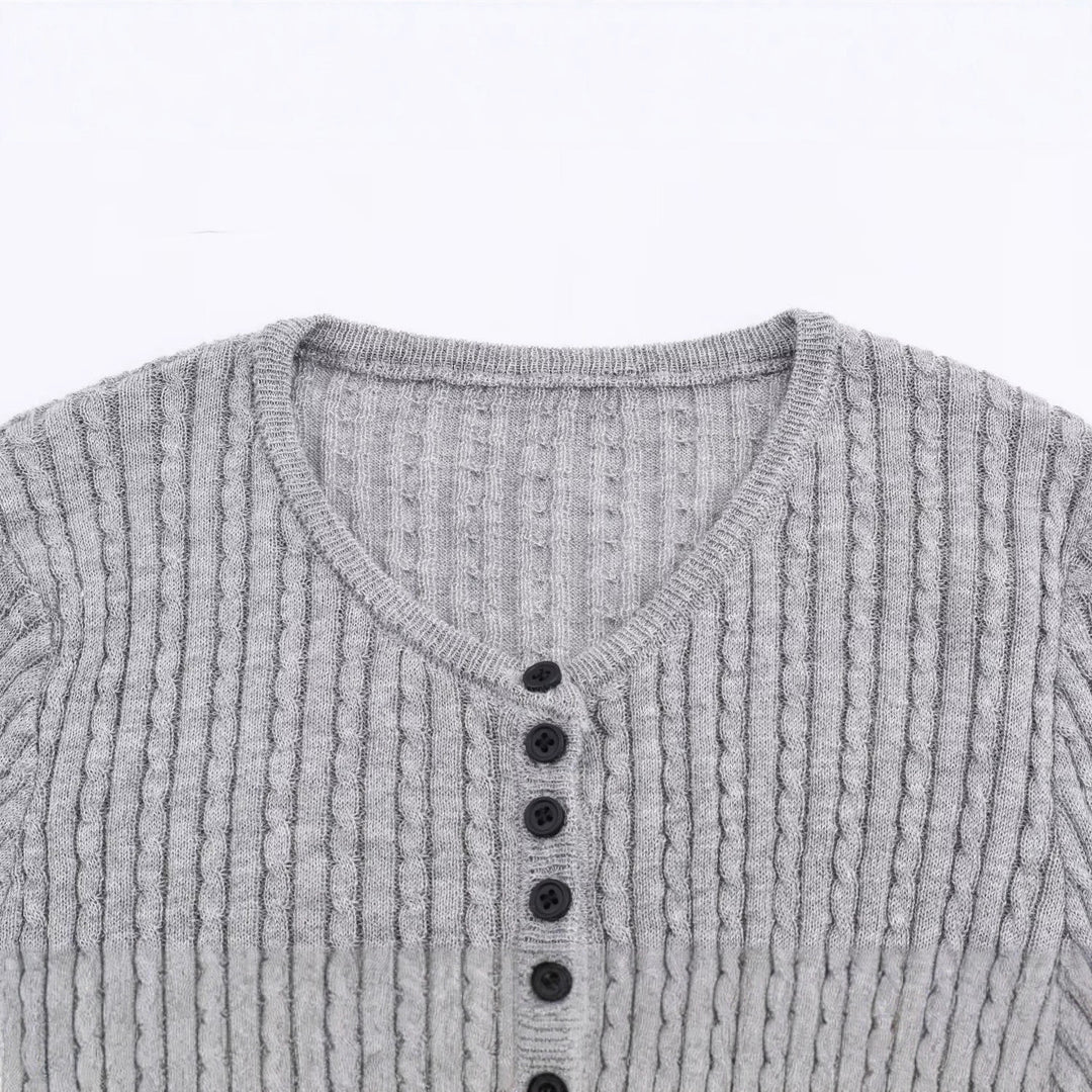 Long sleeve women's t-shirt with ribbed structured design and button details Lune London