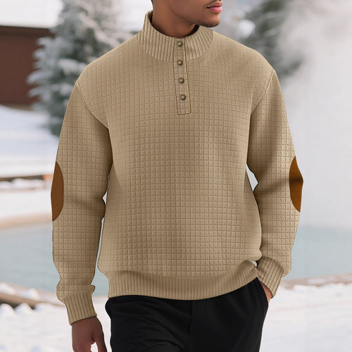 Modern high collar sweater for men with textured design and leather applications Amarae
