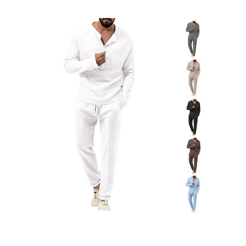 Men's Casual Lounge Set with Button Placket and Elastic Waistband Lune London