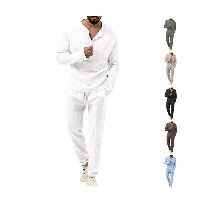 Men's Casual Lounge Set with Button Placket and Elastic Waistband Lune London