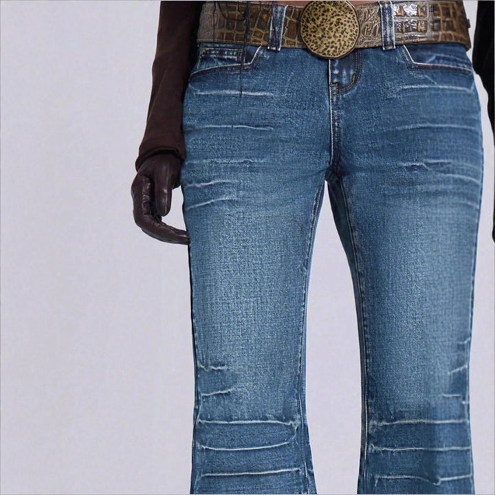 Women's High-Waisted Vintage Flared Jeans in Seventies Style with Horizontal Ribbed Look and Extra Wide Flare Amarae