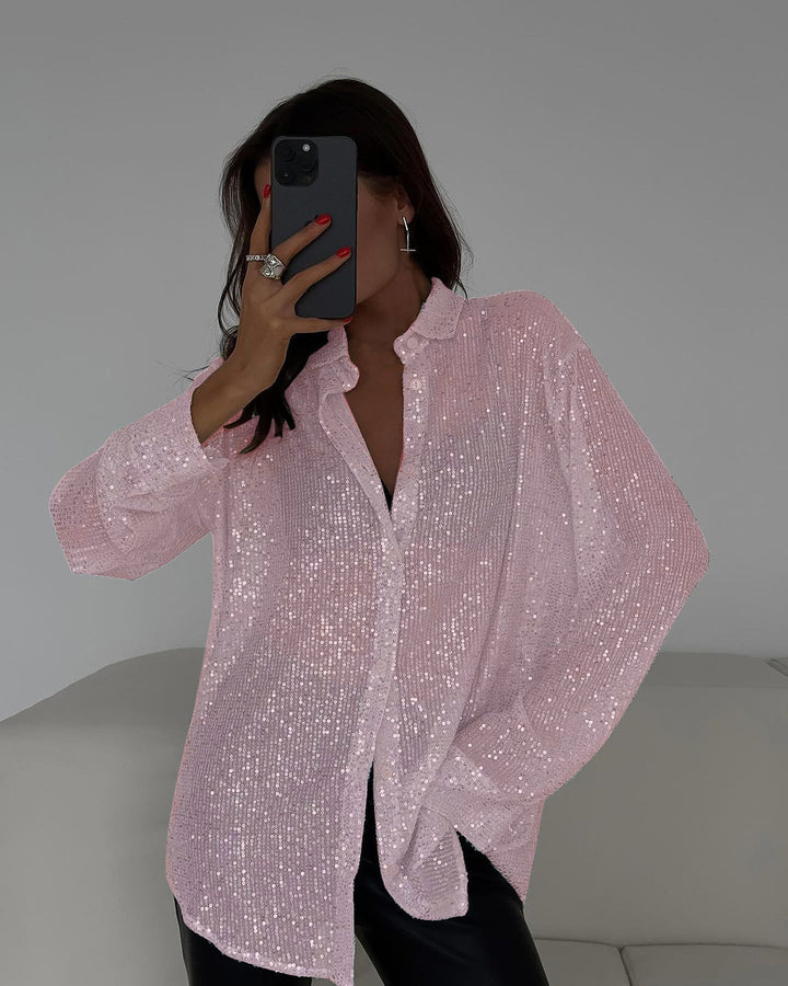 Ladies Glittering Blouse with Shimmering Texture and Casual Cut Lune London