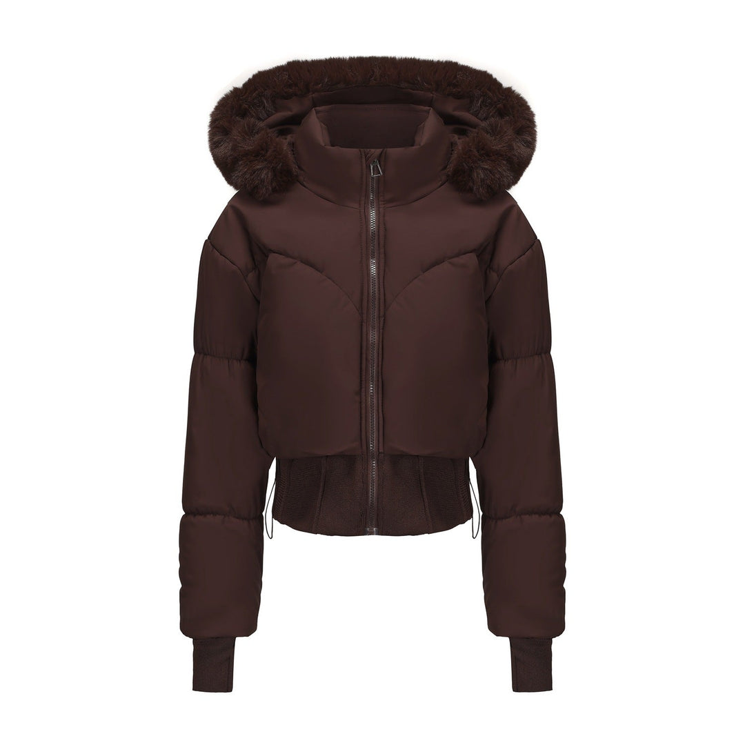 Lune London | Ladies Cropped Down Jacket with Removable Hood and Faux Fur Trim