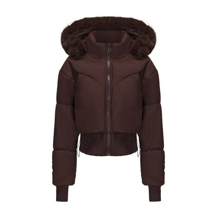 Lune London | Ladies Cropped Down Jacket with Removable Hood and Faux Fur Trim
