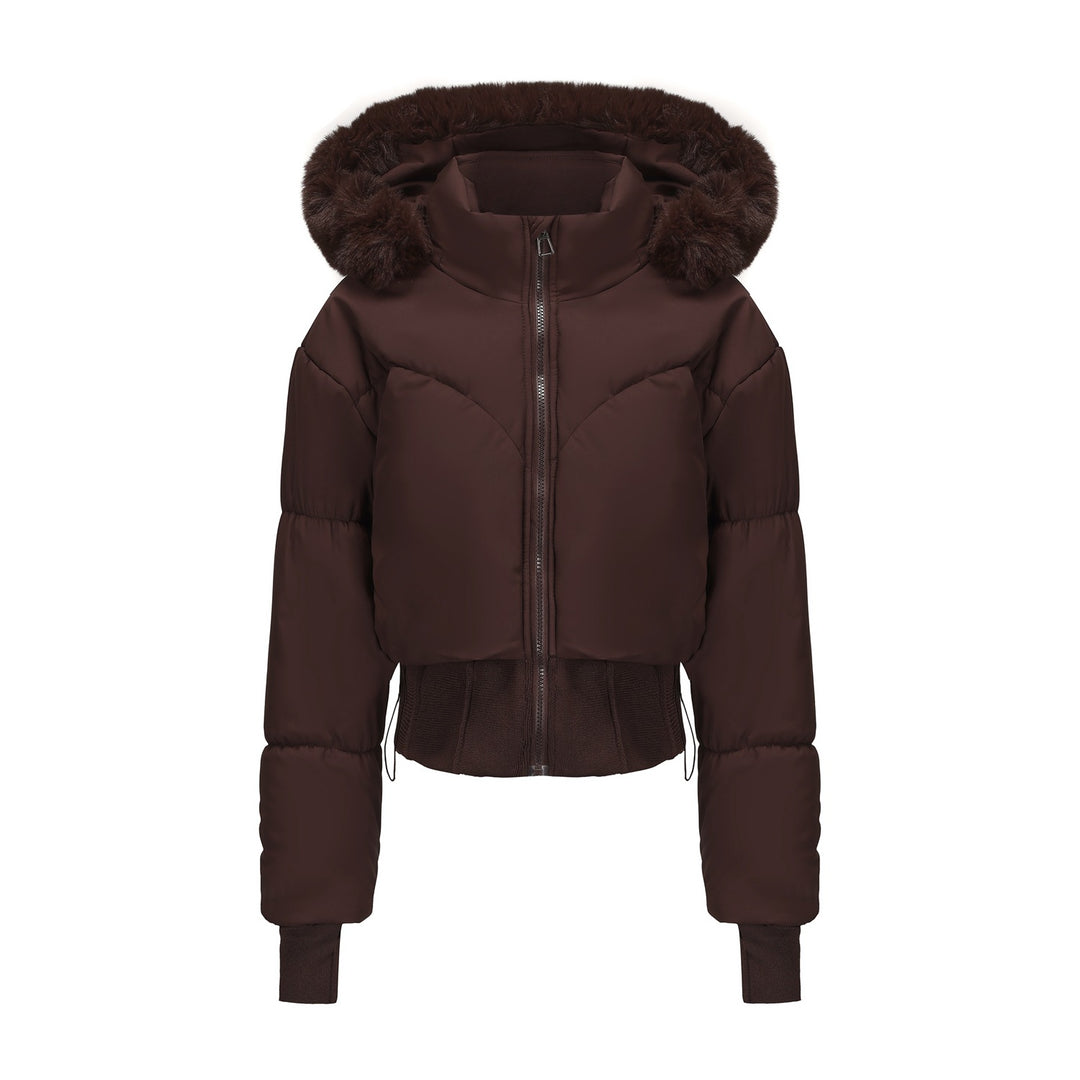 Short lined jacket for women with removable hood and warm faux fur collar Lune London