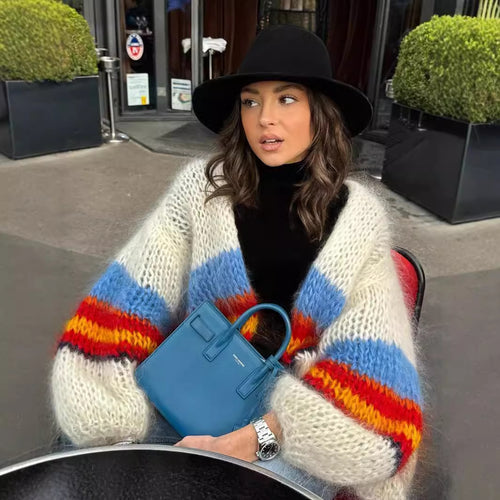 Casual knit cardigan for women with colorful stripes and a loose fit Amarae