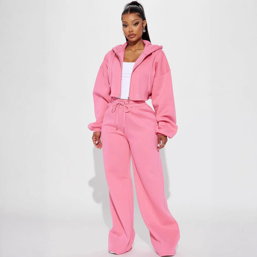Lune London women's cropped fleece hoodie set and wide pants