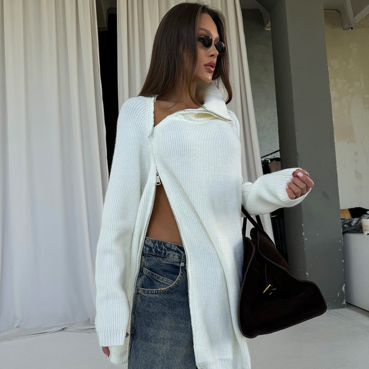 Oversized knitted sweater for women with modern high collar Lune London