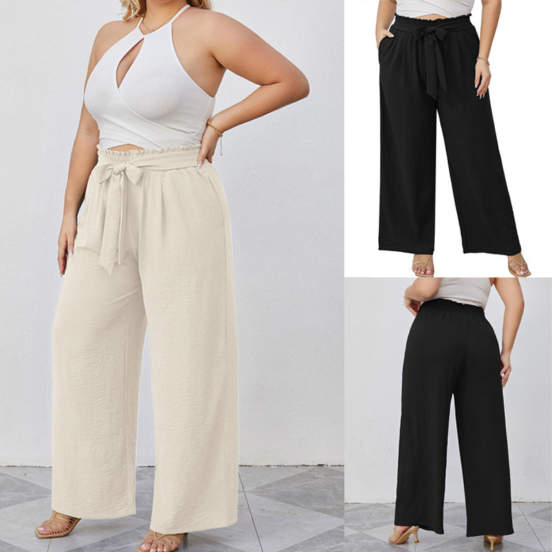 Women's Wide Culottes in Linen Look with Paperbag Waist, Tied Belt and Side Pockets Amarae