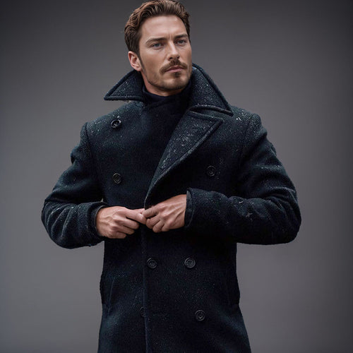 Classic double-breasted coat for men with high collar and noble fabric Amarae