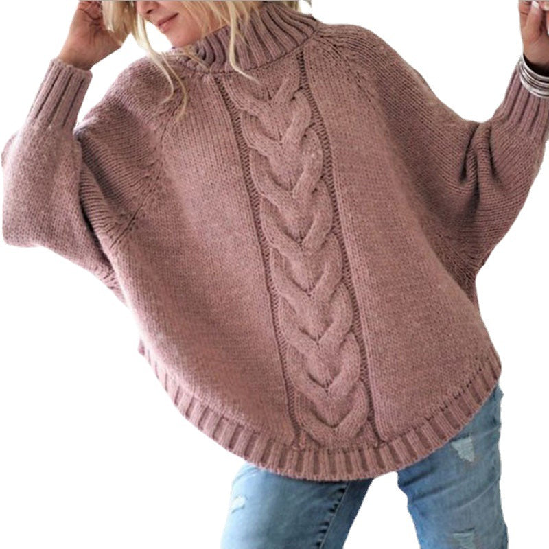 Chunky knit sweater for women with high collar and braided pattern Lune London