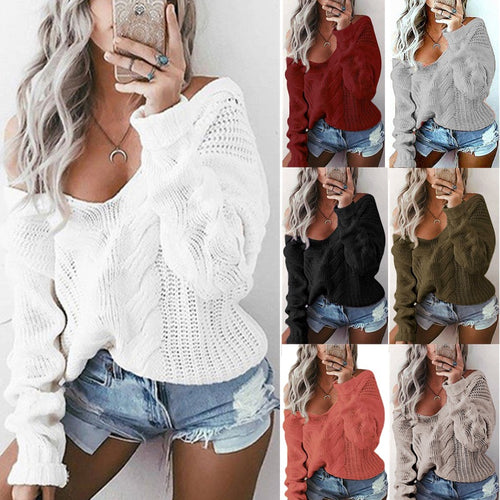 Chunky knit sweater for women with an airy crochet structure Amarae