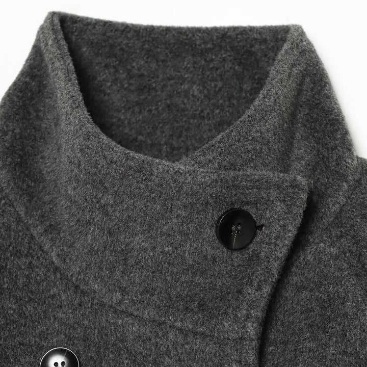 Women Short Peacoat with Double Breasted, High Standing Collar, Shoulder Epaulettes and Adjustable Cuffs Amarae