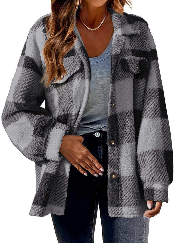 Ladies Cozy Tartan Jacket with Buttons and Chest Pocket Lune London