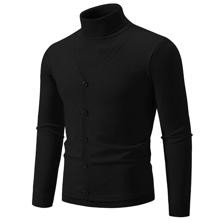 Elegant turtleneck sweater for men with front button details and fine knit texture Lune London