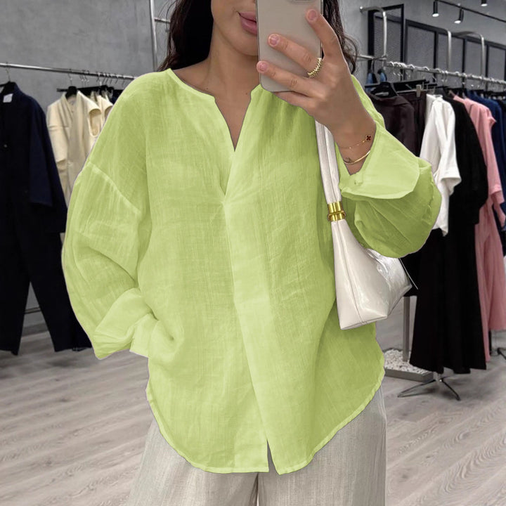 Casual V-neck linen top for women with relaxed fit Lune London
