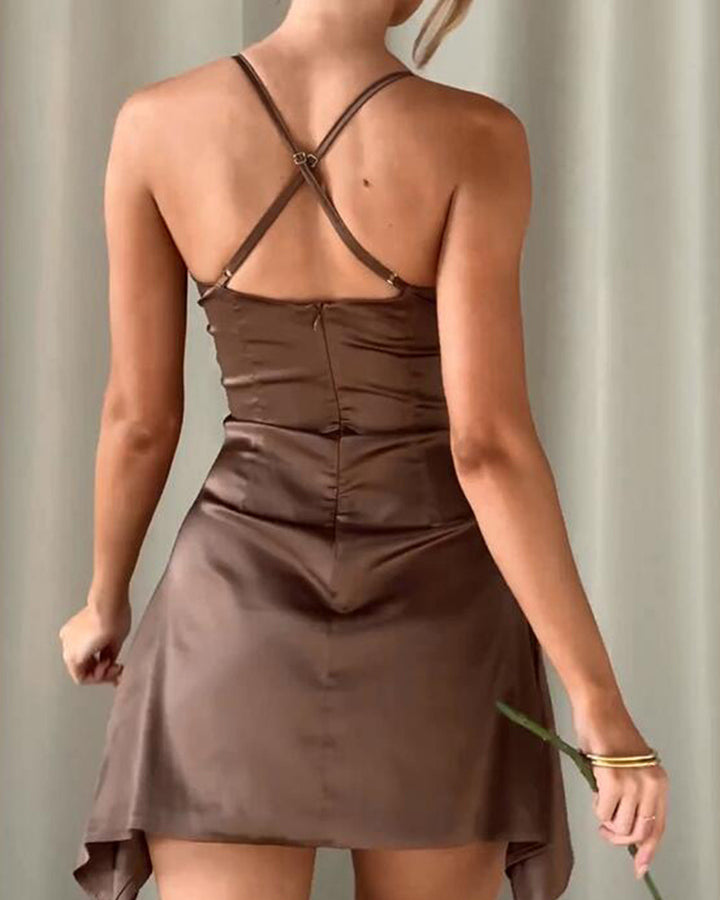 Women's mini dress with flowing and ruffle-like top