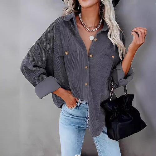 Corduroy jacket for women with double chest pockets Amarae