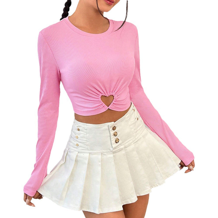 Femme à manches longues cropped avec encolure en cœur et drapé élégant Chic & Stil