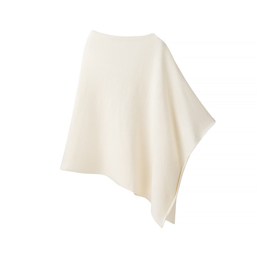 Women Fine Knit Poncho with Asymmetrical Hem and Wide Boat Neck Amarae