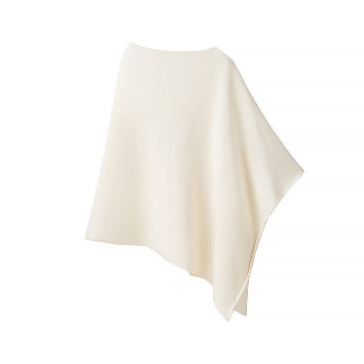 Women Fine Knit Poncho with Asymmetrical Hem and Wide Boat Neck Amarae