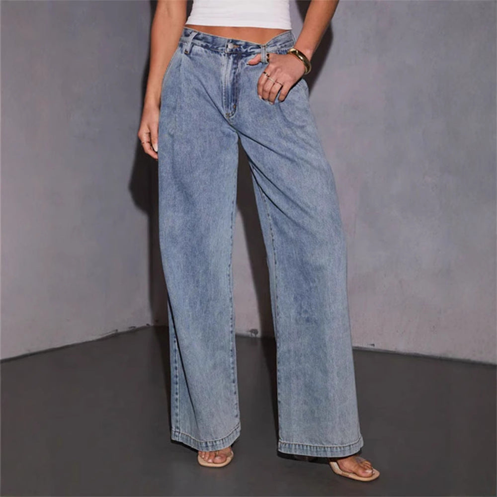 Wide denim pants for women with high waist and casual cut Chic & Stil