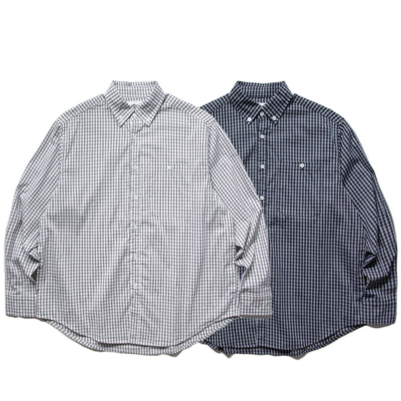 Men's Oversized Checked Shirt in Boxy Cut with Button-Down Collar and Curved Hem Amarae