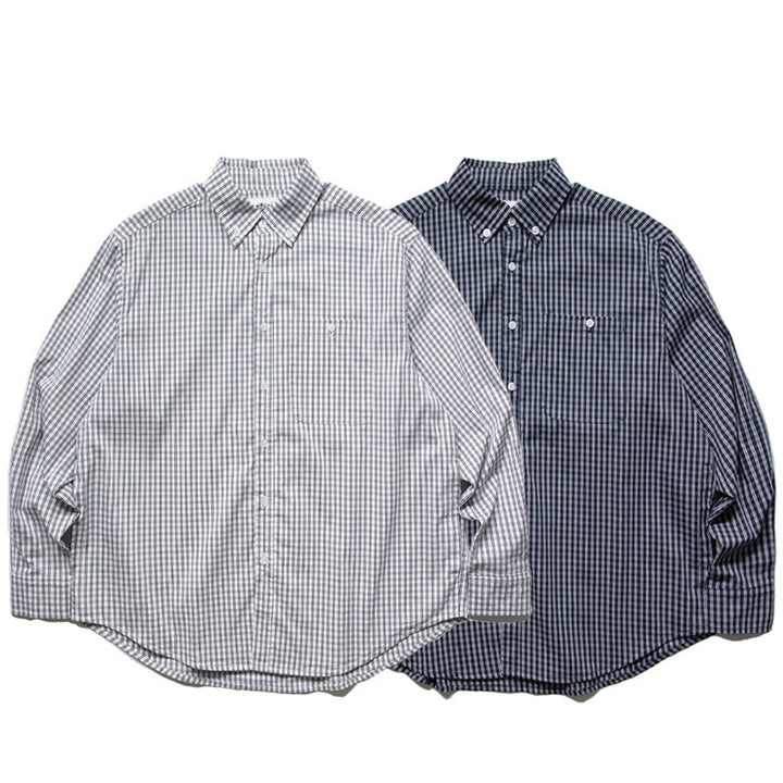 Men's Oversized Checked Shirt in Boxy Cut with Button-Down Collar and Curved Hem Amarae