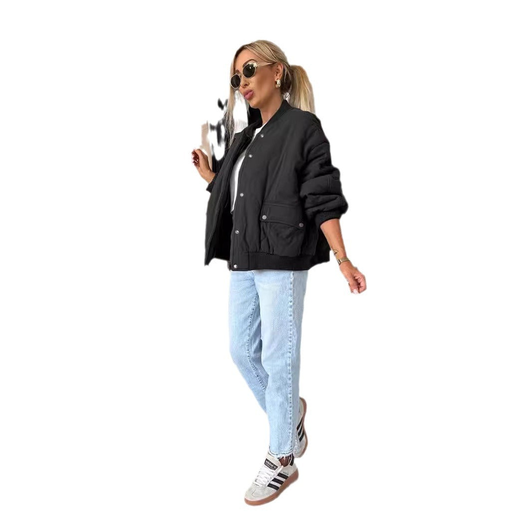 Ladies casual quilted jacket with button closure and elastic edges Amarae