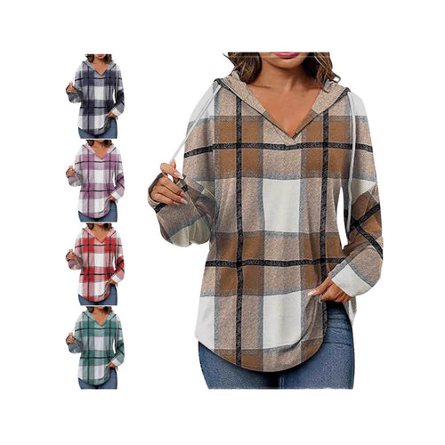 Women’s hoodie with checkered design and V-neck Amarae