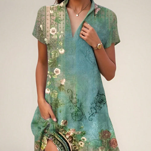Amarae Women's polo dress with embroidered floral pattern