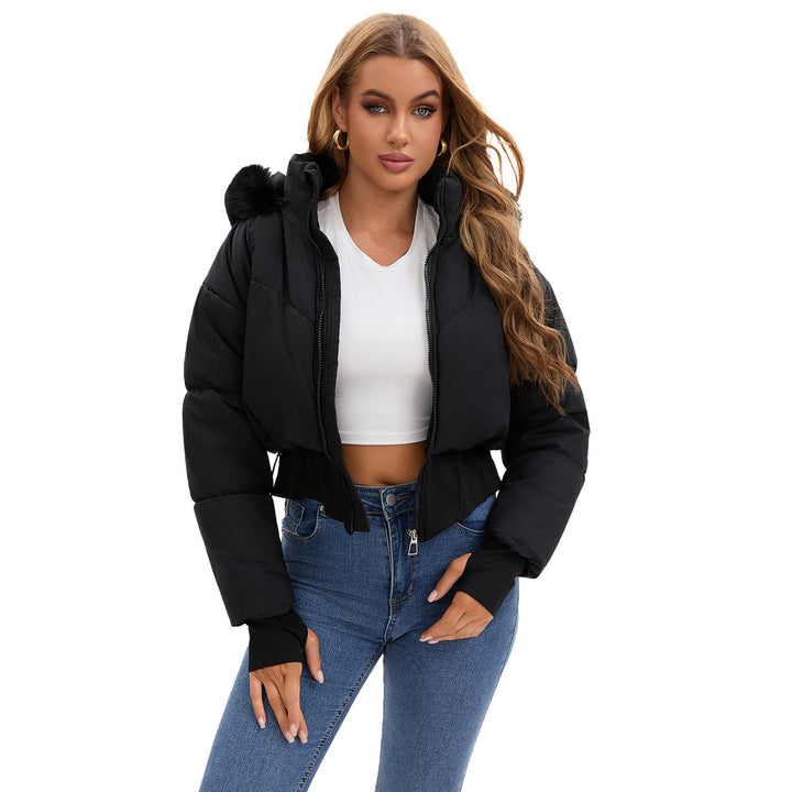 Short lined jacket for women with removable hood and warm faux fur collar Lune London