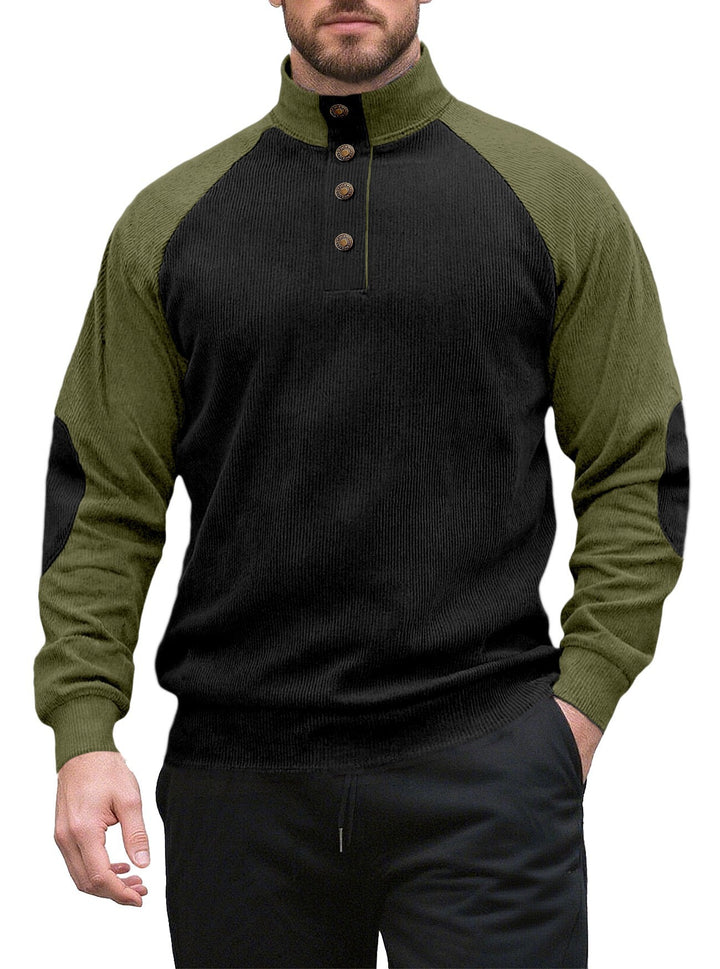 Knitted sweater for men with modern high collar and button placket Lune London