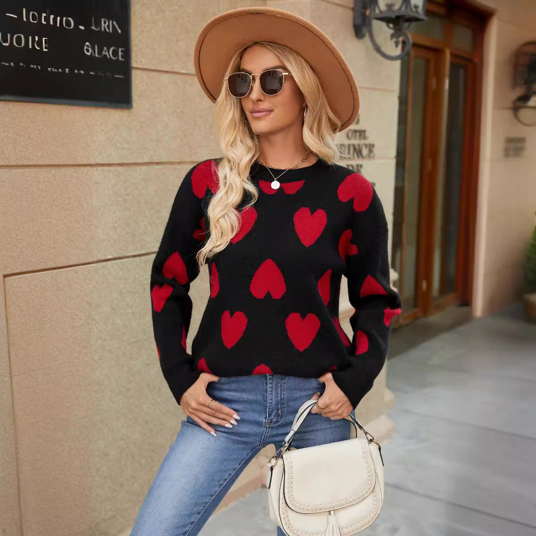 Ladies Cozy Sweater with Heart Patterns Lune London
