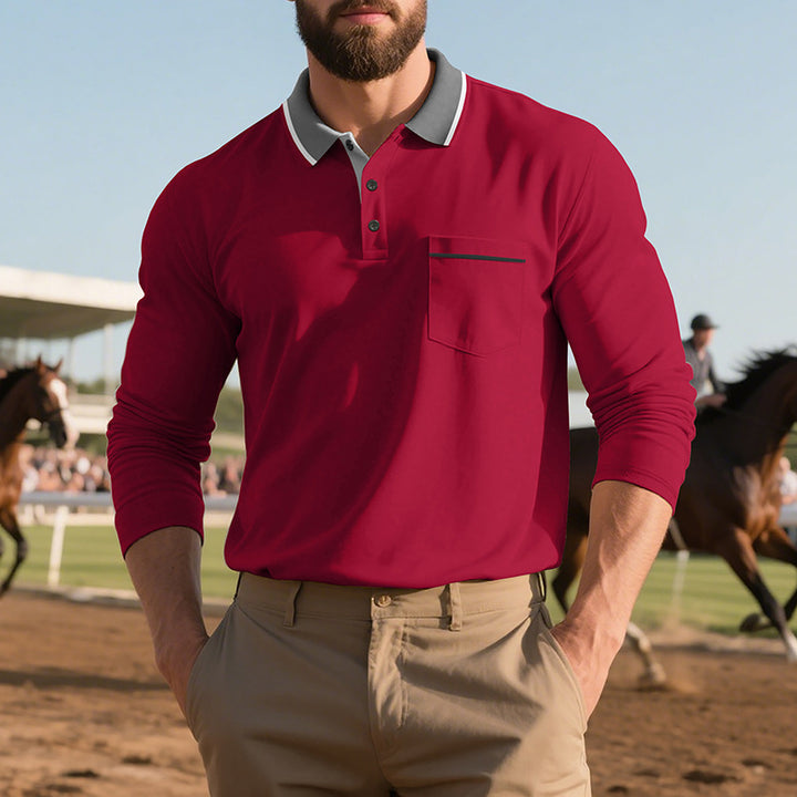 Men Elegant Long Sleeve Polo Shirt with Fashionable Collar and Practical Chest Pocket Lune London
