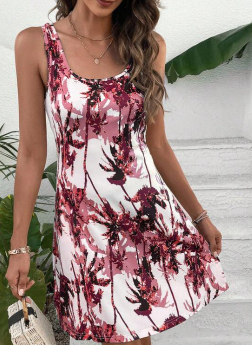 Casual summer dress for women with modern palm tree pattern Lune London