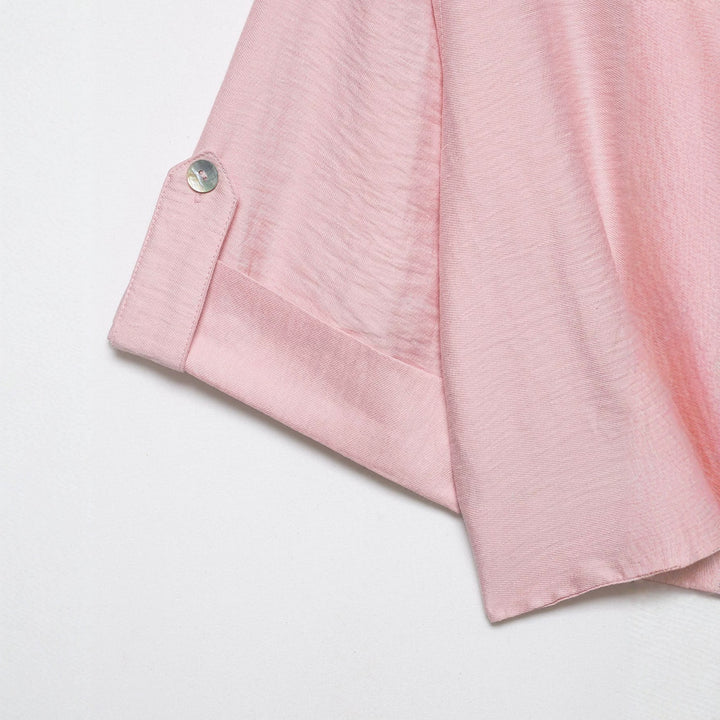Women's Oversize Lightweight Shirt Blouse with Buttoned Sleeves and V-Neck Amarae