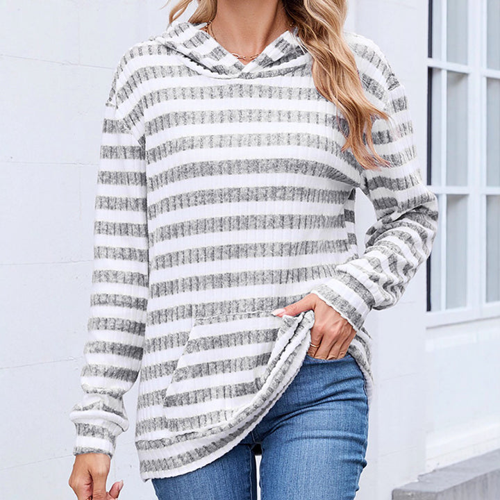 Ladies Casual Hoodie with Striped Design and Practical Pockets Lune London
