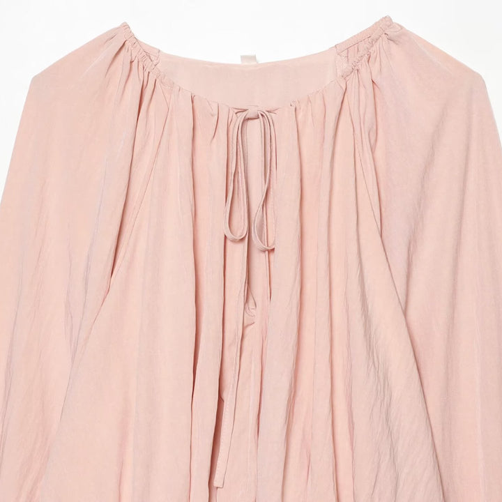 Women's Carmen Cropped Blouse with Drawstring Collar, Ruffled Hem and Balloon Sleeves Amarae