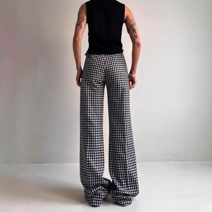 Women Comfortable Tube Pants with Checkered Pattern and Elastic Waist Lune London