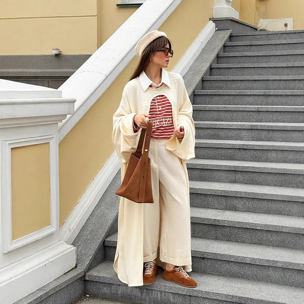 Women's Oversize Cape Cardigan with Wide Trumpet Sleeves and Open Front Design Amarae