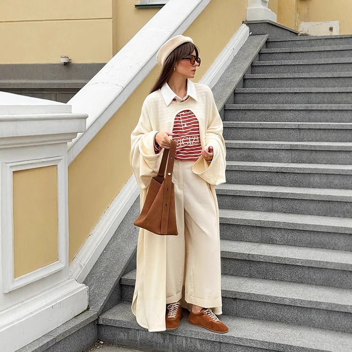 Women's Oversize Cape Cardigan with Wide Trumpet Sleeves and Open Front Design Amarae