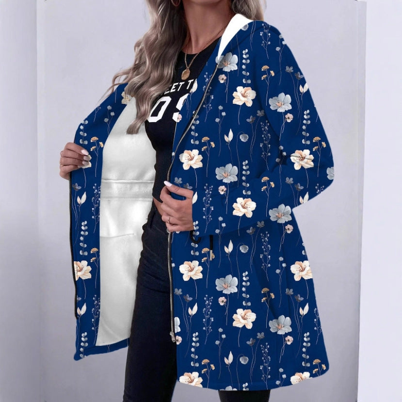 Women's Floral Print Hooded Parka with Padded Lining Amarae