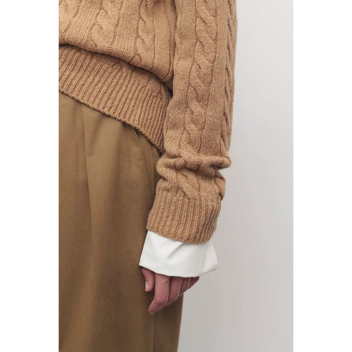 Ladies chunky knit cardigan with decorative cable pattern and button placket Lune London