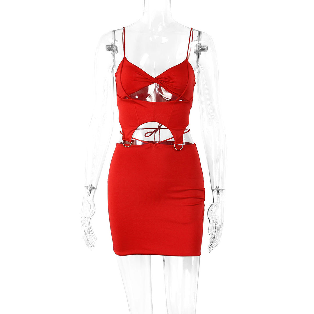 Women Figure-hugging Cut-Out Dress with Delicate Straps and Ring Details Lune London