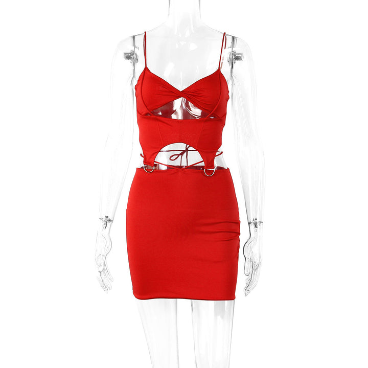 Women Figure-hugging Cut-Out Dress with Delicate Straps and Ring Details Lune London